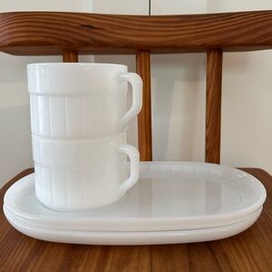 Set of 2 Vintage Federal Glass Company Soup & Sandwich Set Milk Glass Plate Cup